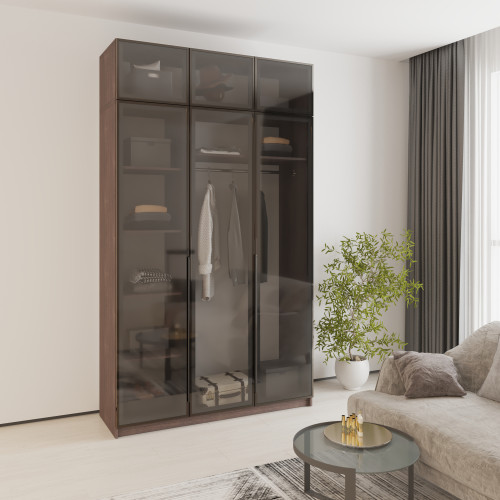 MebelStar 3-door wardrobe with mezzanine Oscar Showcase BL-B, standard Ristreto oak, 150x52x260 cm (MBS-6768)