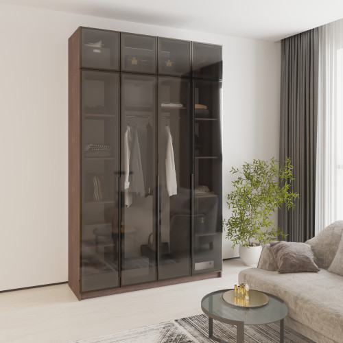 Шкаф 4-дверный с антресолью MebelStar Оскар Витрина BL-B, стандарт 160x52x260 см Дуб ристрето (MBS-6778)