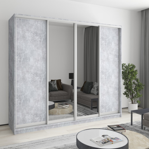 MebelStar Four-door wardrobe Combo AL 2DSP/2 Mirrors Concrete, 240x60x210 cm (MBS-12477)