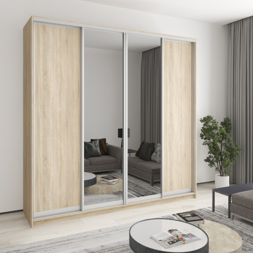 MebelStar Four-door wardrobe Combo AL 2DSP/2 Mirrors Sonoma Oak, 240x45x240 cm (MBS-13377)
