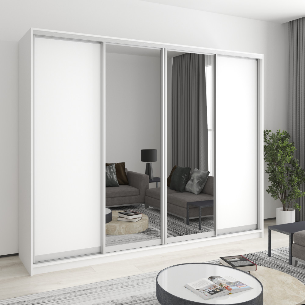 MebelStar Four-door wardrobe Standard AL 2DSP/2 Mirrors Alaska white, 260x45x210 cm (MBS-12267)
