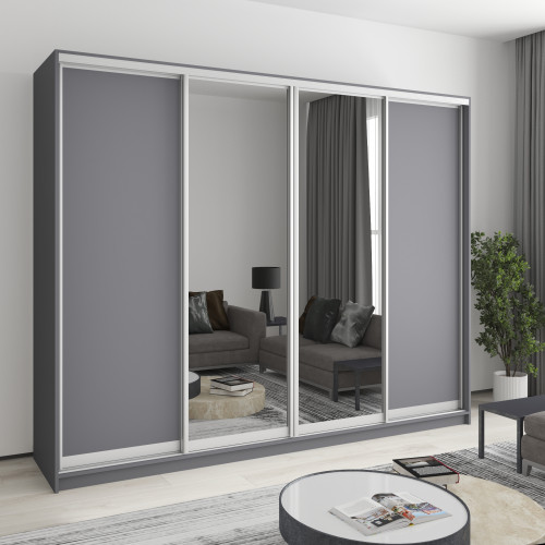 Шкаф-купе четырехдверный MebelStar Комбо AL 2ДСП/2 Зеркала 260x45x210 см Антрацит (MBS-12467)