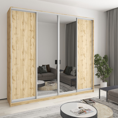 Шкаф-купе четырехдверный MebelStar Комбо AL 2ДСП/2 Зеркала 260x45x240 см Дуб тахо (MBS-13387)