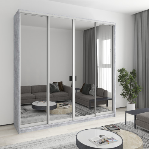 Шкаф-купе четырехдверный MebelStar Стандарт AL 4 Зеркала 240x60x240 см Бетон (MBS-13197)