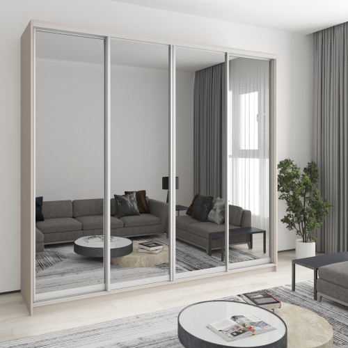 Шафа-купе чотиридверна MebelStar Комбо AL 4 Дзеркала 260x45x240 см Кашемір (MBS-13427)