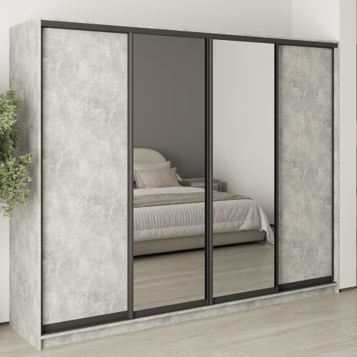 MebelStar Four-door wardrobe Standard BG 2DSP/2 Mirrors Concrete, 260x45x210 cm (MBS-11827)
