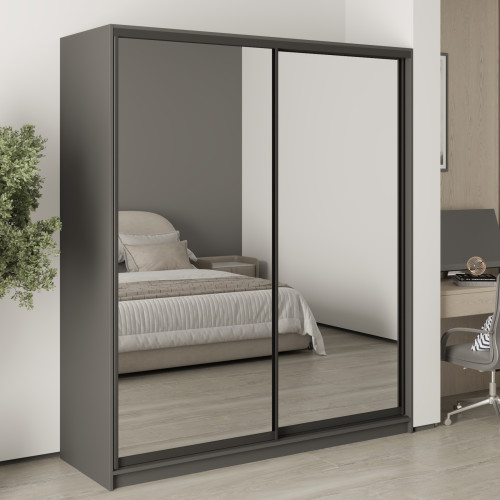 Шафа-купе дводверна MebelStar Уні BG 2 Дзеркала 180x60x210 см Антрацит (MBS-11417)