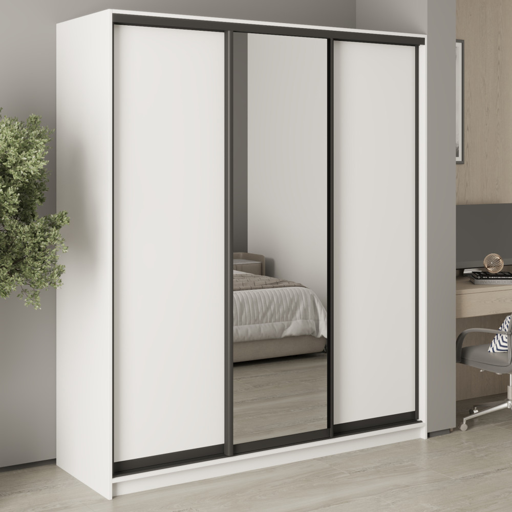 Шкаф-купе трехдверный MebelStar Уни BG 2ДСП/Зеркало 180x60x210 см Аляска белая (MBS-8139)