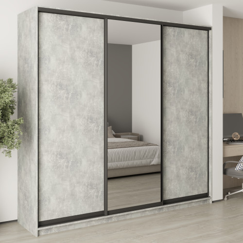 Шкаф-купе трехдверный MebelStar Уни BG 2ДСП/Зеркало 250x60x240 см Бетон (MBS-7789)