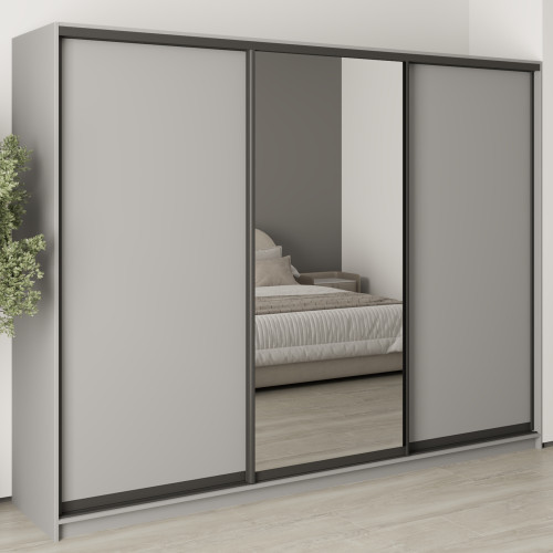 MebelStar Three-door wardrobe Combo BG 2DSP/Mirror Gray mouse, 270x60x210 cm (MBS-9207)