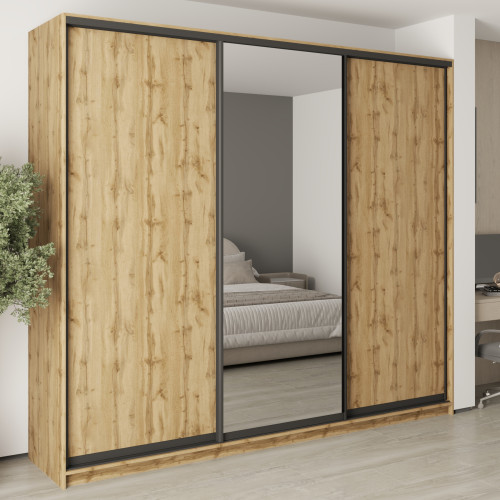 MebelStar Three-door wardrobe Combo BG 2DSP/Mirror Tahoe oak, 270x60x240 cm (MBS-9767)
