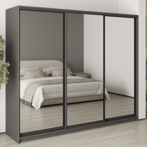 MebelStar Three-door wardrobe Uni BG 3 Mirrors Anthracite, 250x45x210 cm (MBS-8049)