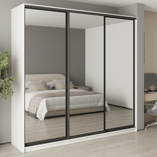MebelStar Three-door wardrobe Uni BG 3 Mirrors Alaska white, 250x60x240 cm (MBS-7829)