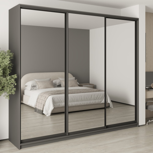MebelStar Three-door wardrobe Combo BG 3 Mirrors Anthracite, 270x60x240 cm (MBS-9807)