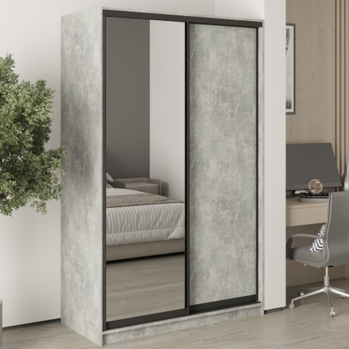 MebelStar Two-door wardrobe Standard BG DSP/Mirror Concrete, 130x60x210 cm (MBS-11077)