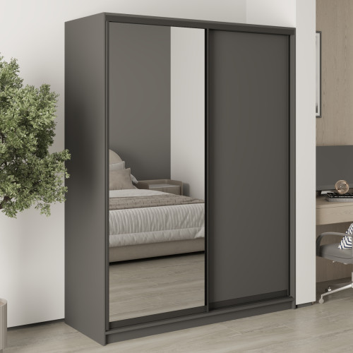 MebelStar Two-door wardrobe Combo BG DSP/Mirror Anthracite, 160x45x210 cm (MBS-11537)