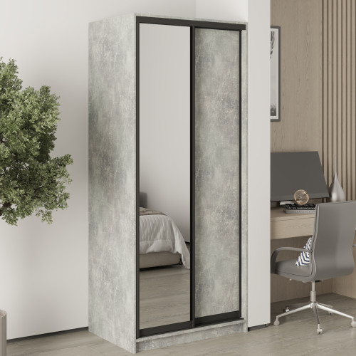 MebelStar Two-door wardrobe Uni BG DSP/Mirror Concrete, 90x60x210 cm (MBS-11367)