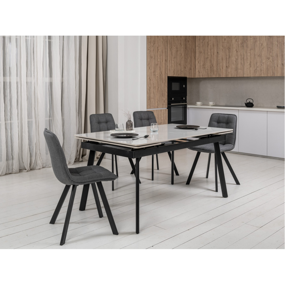 Обеденный керамический стол Vetro TM-98 Белый мрамор/Черный (VTR-1226)