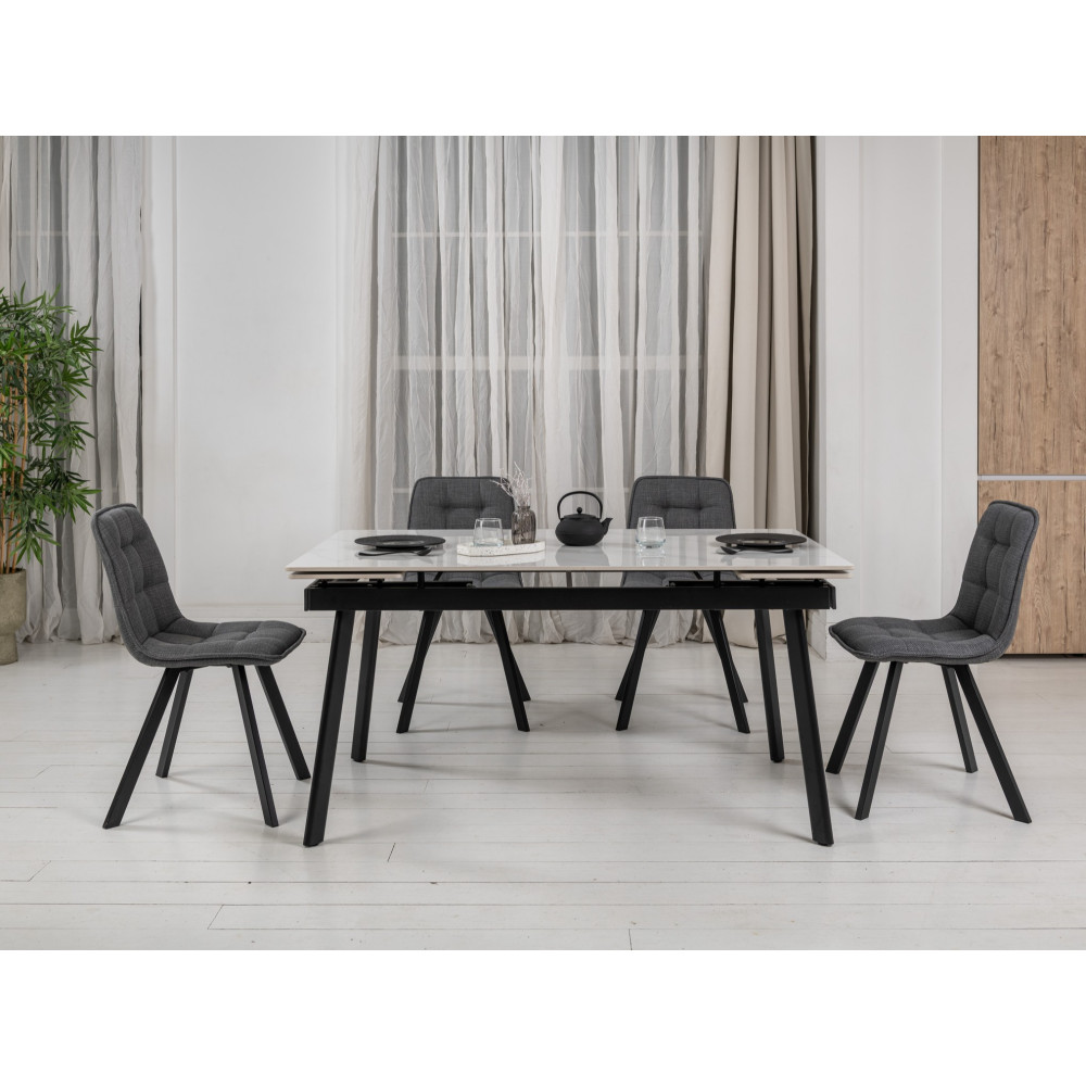 Обеденный керамический стол Vetro TM-98 Белый мрамор/Черный (VTR-1226)