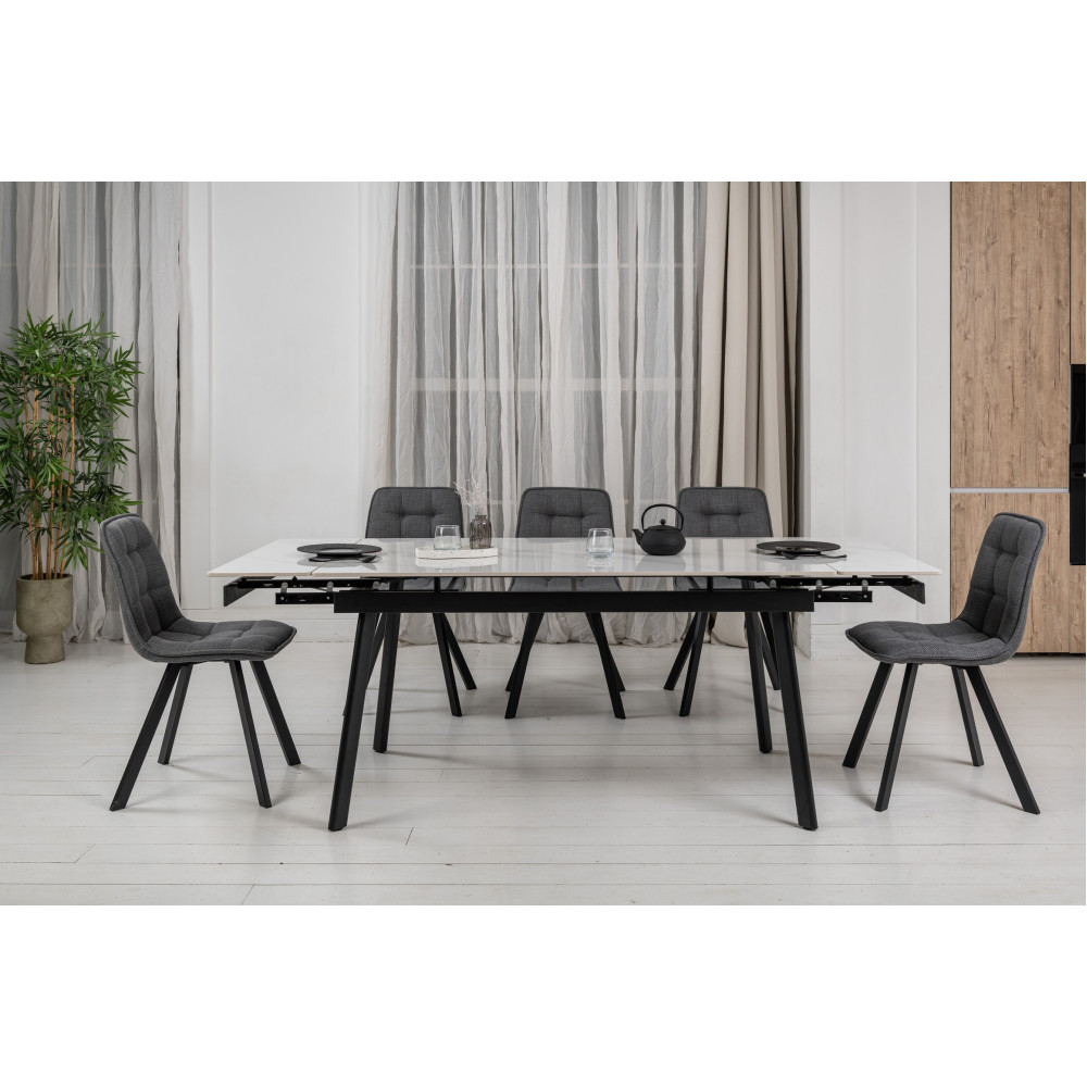 Обеденный керамический стол Vetro TM-98 Белый мрамор/Черный (VTR-1226)