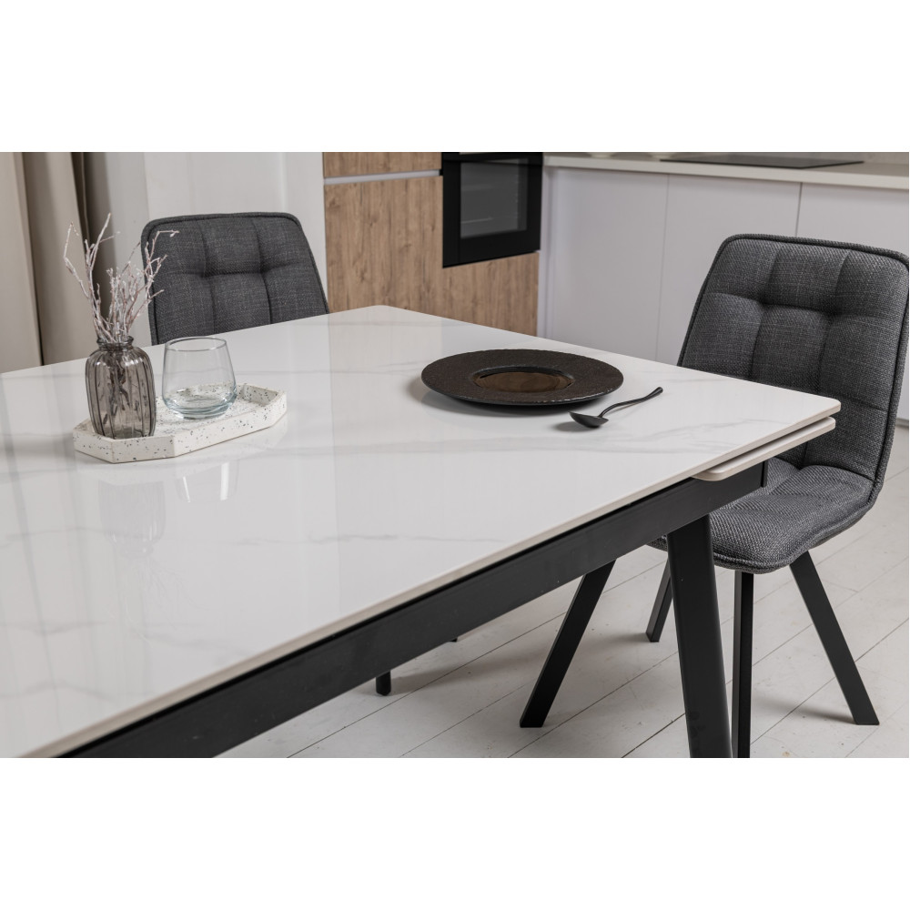 Обеденный керамический стол Vetro TM-98 Белый мрамор/Черный (VTR-1226)