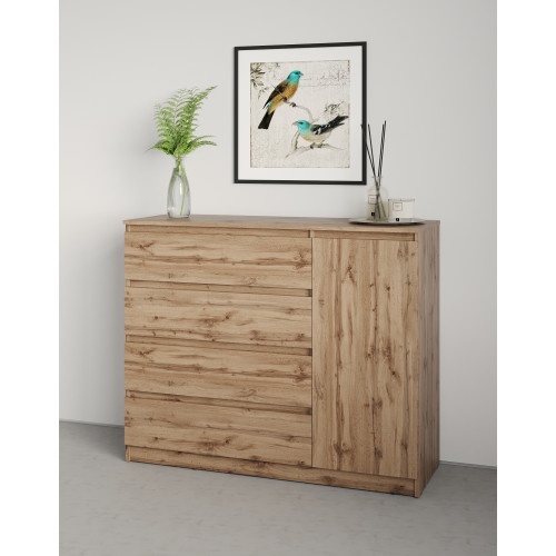 MebelStar Chest of Drawers Neo 1D4Sh Tahoe Oak, 120x43x98 cm (MBS-1055)