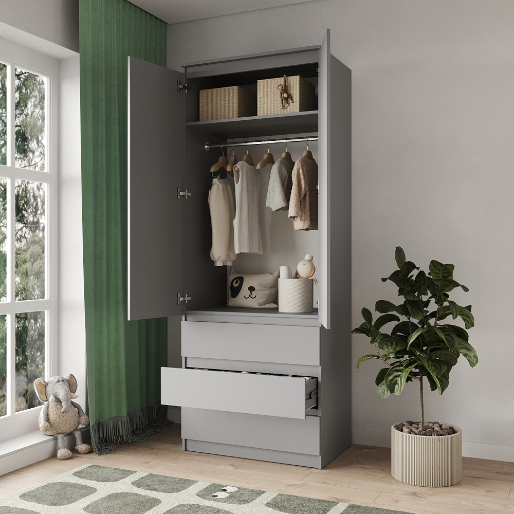 Шкаф распашной с ящиками MebelStar Нео 2Д3Ш 80x50x210 см Серая мышка (MBS-1115)