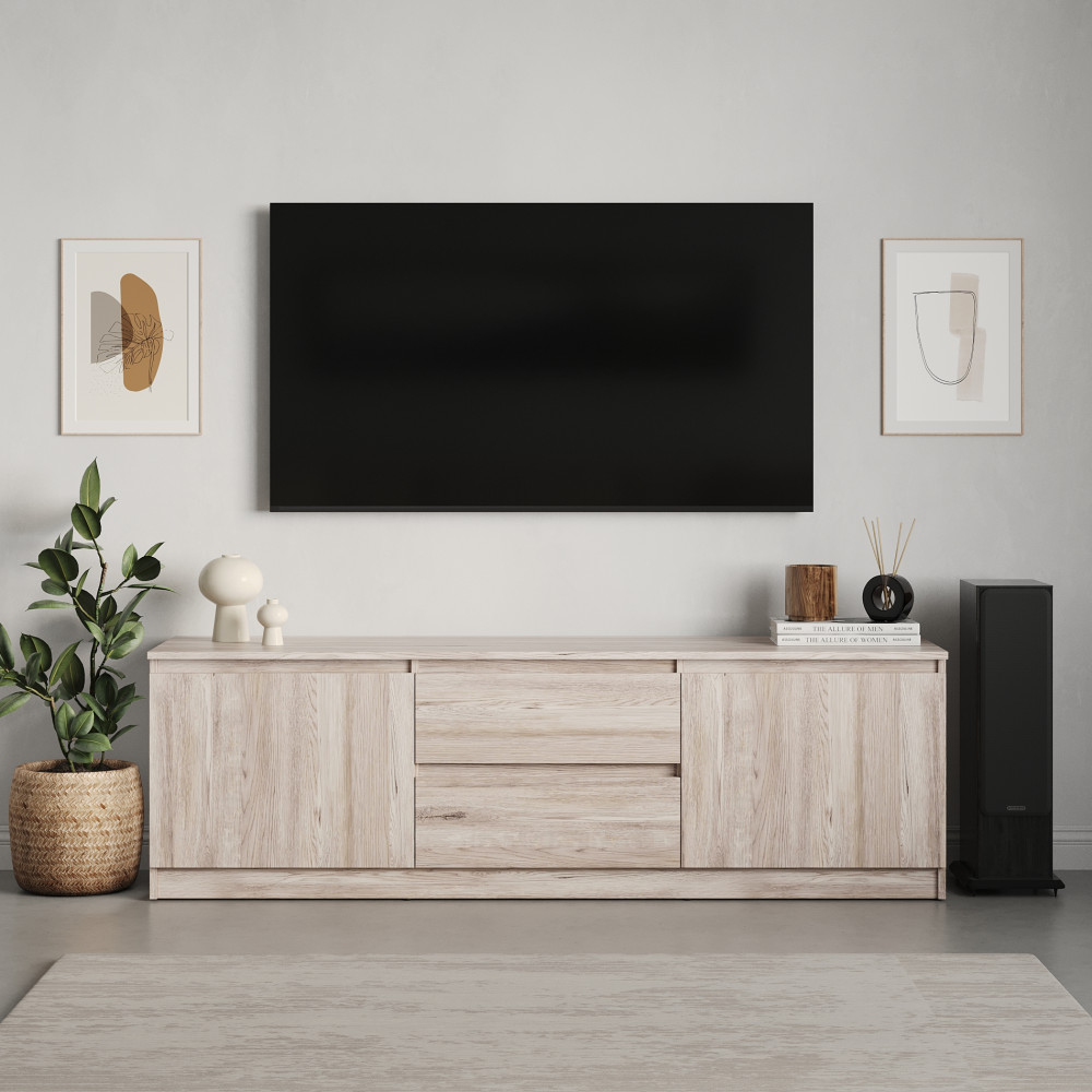 Тумба под телевизор MebelStar Нео 2Ш2Д 150x43x53 см Аляска серый (MBS-1255)