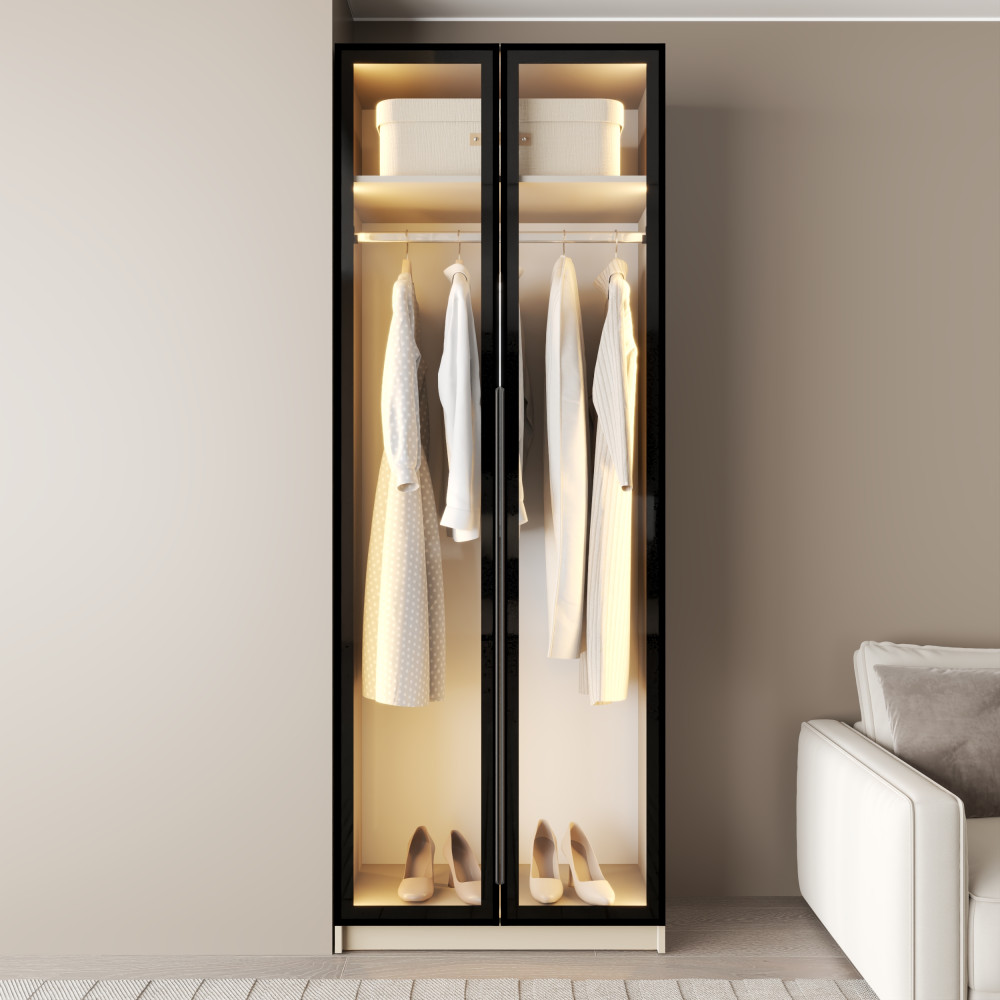 MebelStar 2-door wardrobe Oscar Showcase BL-B with LED lighting, standard Cashmere, 80x52x220 cm (MBS-11682)