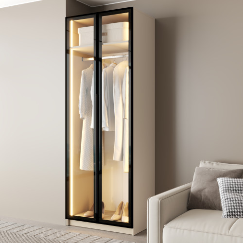 MebelStar 2-door wardrobe Oscar Showcase BL-B with LED lighting, standard Cashmere, 80x52x220 cm (MBS-11682)