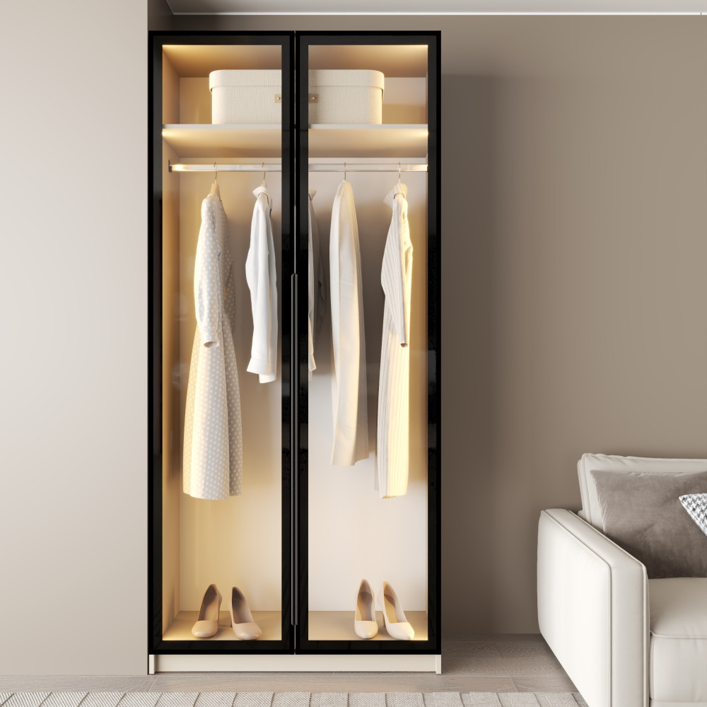 MebelStar 2-door wardrobe Oscar Showcase BL-B with LED lighting, standard Cashmere, 100x52x220 cm (MBS-11692)