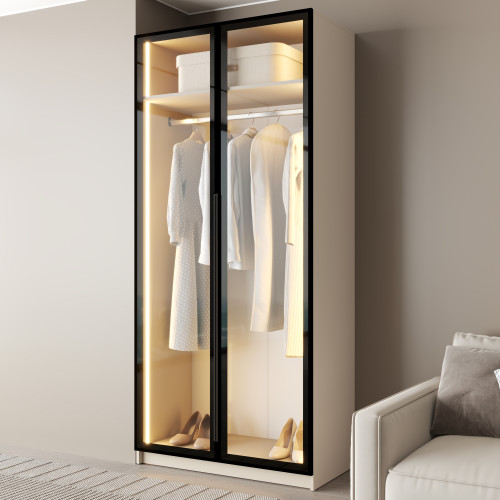 MebelStar 2-door wardrobe Oscar Showcase BL-B with LED lighting, standard Cashmere, 100x52x220 cm (MBS-11692)