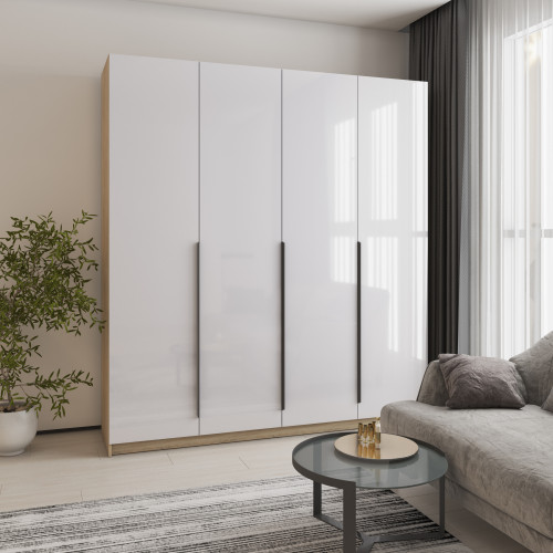 Шкаф 4-дверный MebelStar Оскар Gloss BL-B, дополнительная штанга 200x52x220 см Дуб сонома/Белый (MBS-5317)