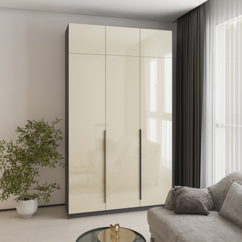 MebelStar 3-door wardrobe with mezzanine Oscar Gloss BL-B, set of shelves Anthracite/Almond, 150x52x260 cm (MBS-5473)