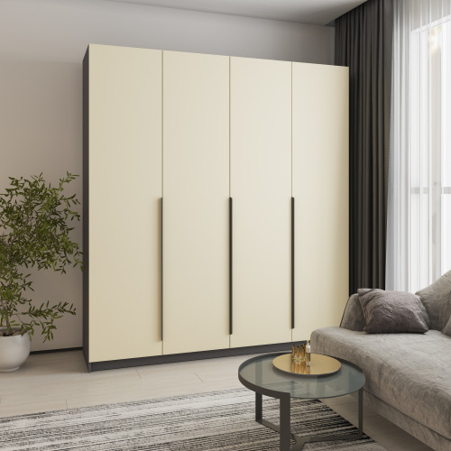 Шкаф 4-дверный MebelStar Оскар МДФ Ultra Mat BL-B, дополнительная штанга 200x52x220 см Антрацит/Альмонд (MBS-5788)