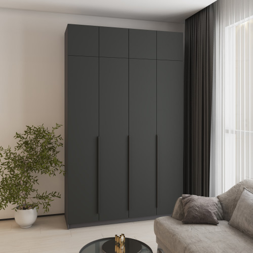 Шкаф 4-дверный с антресолью MebelStar Оскар МДФ Ultra Mat BL-B, стандарт 160x52x260 см Антрацит/Антрацит (MBS-5978)