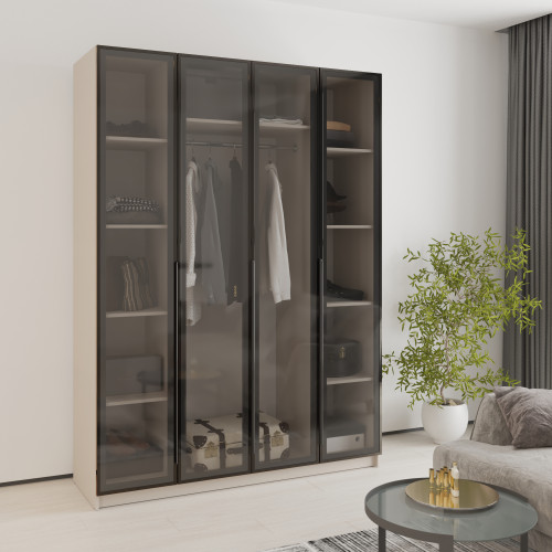 MebelStar 4-door wardrobe Oscar Showcase BL-B, standard Cashmere, 160x52x220 cm (MBS-6719)
