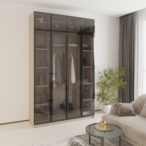 MebelStar 4-door wardrobe with mezzanine Oscar Showcase BL-B, standard Cashmere, 160x52x260 cm (MBS-6779)