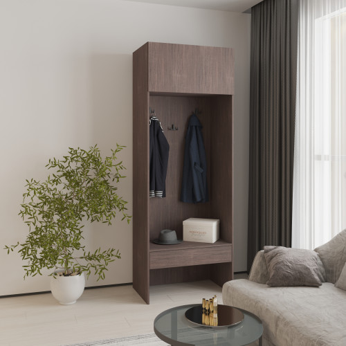 MebelStar Open cabinet with hooks Oscar chipboard Ristreto oak, 80x52x220 cm (MBS-6809)