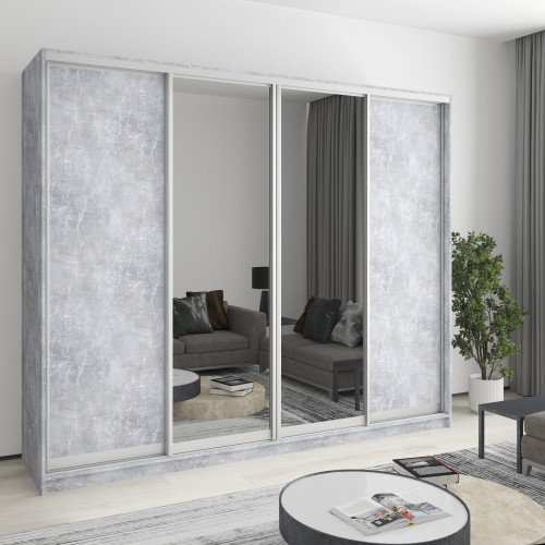 Шкаф-купе четырехдверный MebelStar Комбо AL 2ДСП/2 Зеркала 250x60x210 см Бетон (MBS-12478)
