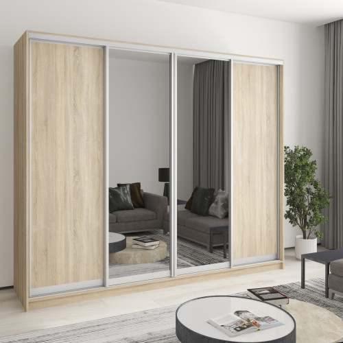 Шкаф-купе четырехдверный MebelStar Стандарт AL 2ДСП/2 Зеркала 250x45x210 см Дуб сонома (MBS-12298)
