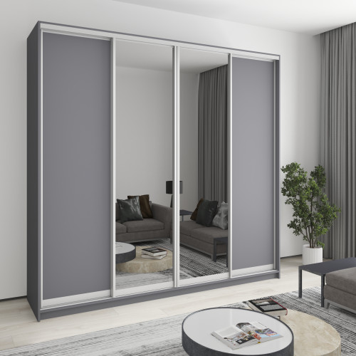 Шкаф-купе четырехдверный MebelStar Стандарт AL 2ДСП/2 Зеркала 250x60x240 см Антрацит (MBS-13118)