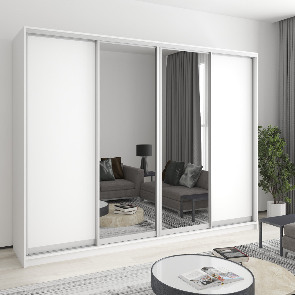 Шкаф-купе четырехдверный MebelStar Стандарт AL 2ДСП/2 Зеркала 270x45x210 см Аляска белая (MBS-12268)