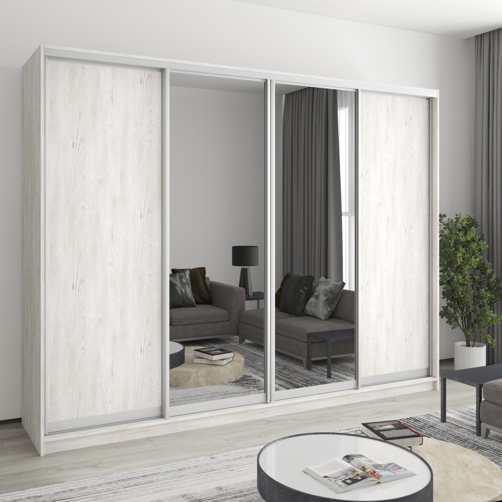 MebelStar Four-door wardrobe Standard AL 2DSP/2 Mirrors Alaska gray, 270x60x210 cm (MBS-12248)