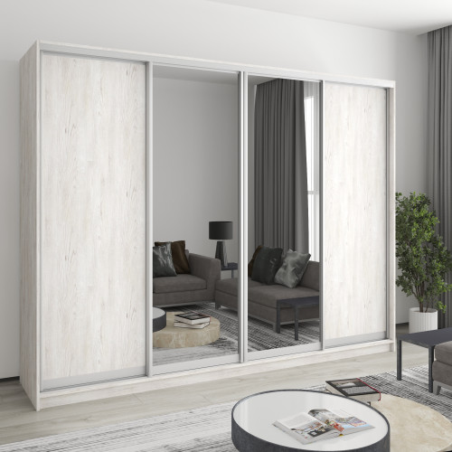 MebelStar Four-door wardrobe Standard AL 2DSP/2 Mirrors Alaska gray, 270x60x210 cm (MBS-12248)