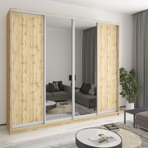 Шкаф-купе четырехдверный MebelStar Комбо AL 2ДСП/2 Зеркала 270x45x240 см Дуб тахо (MBS-13388)
