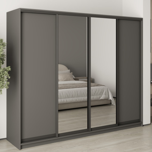 MebelStar Four-door wardrobe Standard BG 2DSP/2 Mirrors Anthracite, 250x45x210 cm (MBS-11818)