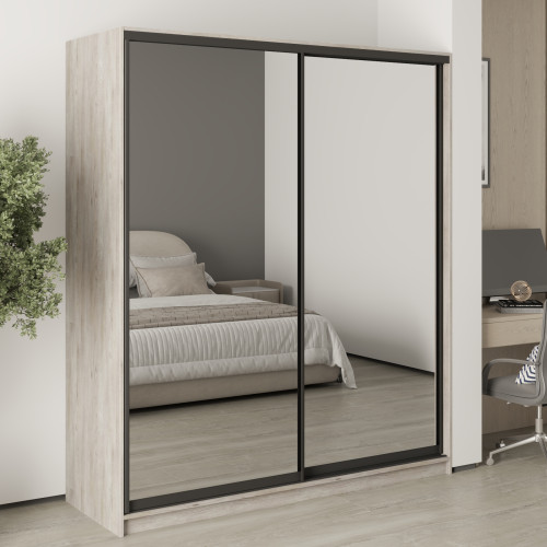 MebelStar Two-door wardrobe Uni BG 2 Mirrors Alaska gray, 180x45x210 cm (MBS-11408)