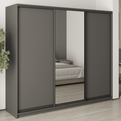 MebelStar Three-door wardrobe Uni BG 2DSP/Mirror Anthracite, 240x60x210 cm (MBS-7980)