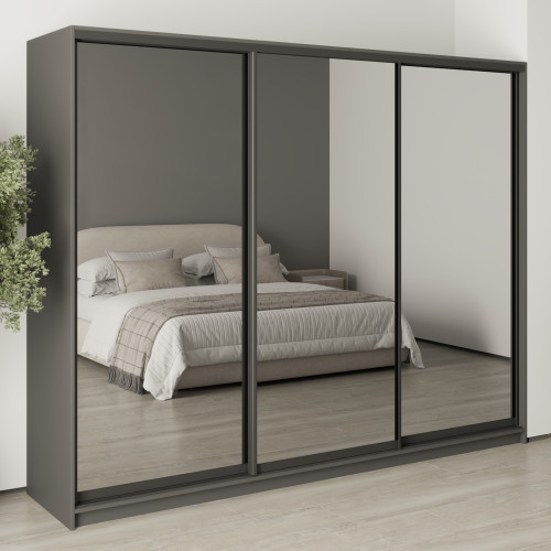 Шафа-купе тридверна MebelStar Уні BG 3 Дзеркала 260x45x210 см Антрацит (MBS-8050)